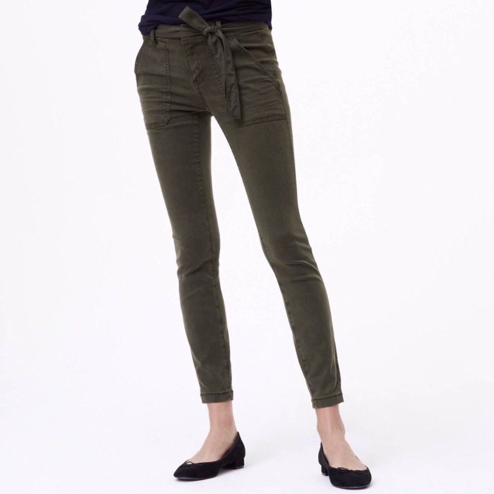 LOFT Petite 10P Pant Skinny Marisa Tie Waist Green